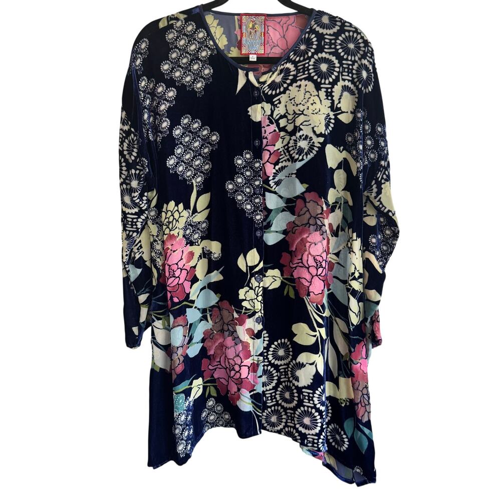 Johnny Was Sierra Burnout Tunic Top Navy Blue Black Pink Sz S